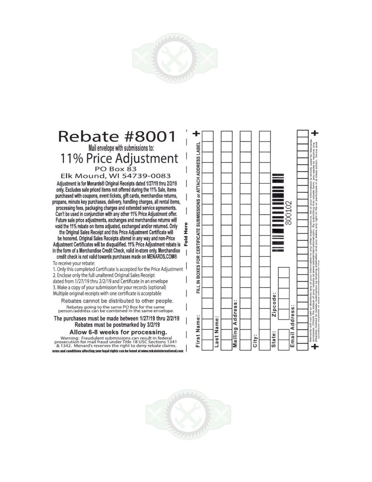 Menards 11% Rebate Printable Form Download