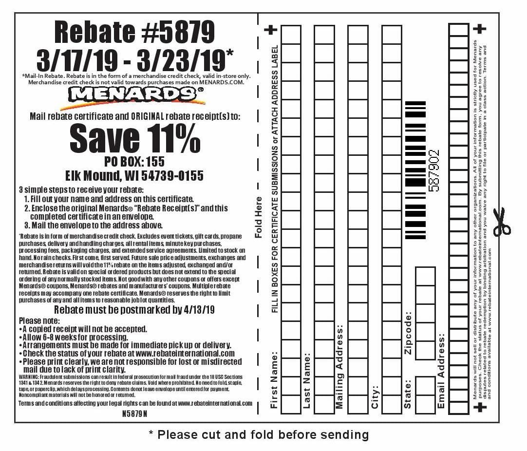 Menards Rebate Form 696