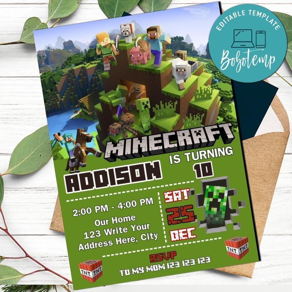 Free Printable Minecraft Party Invitations