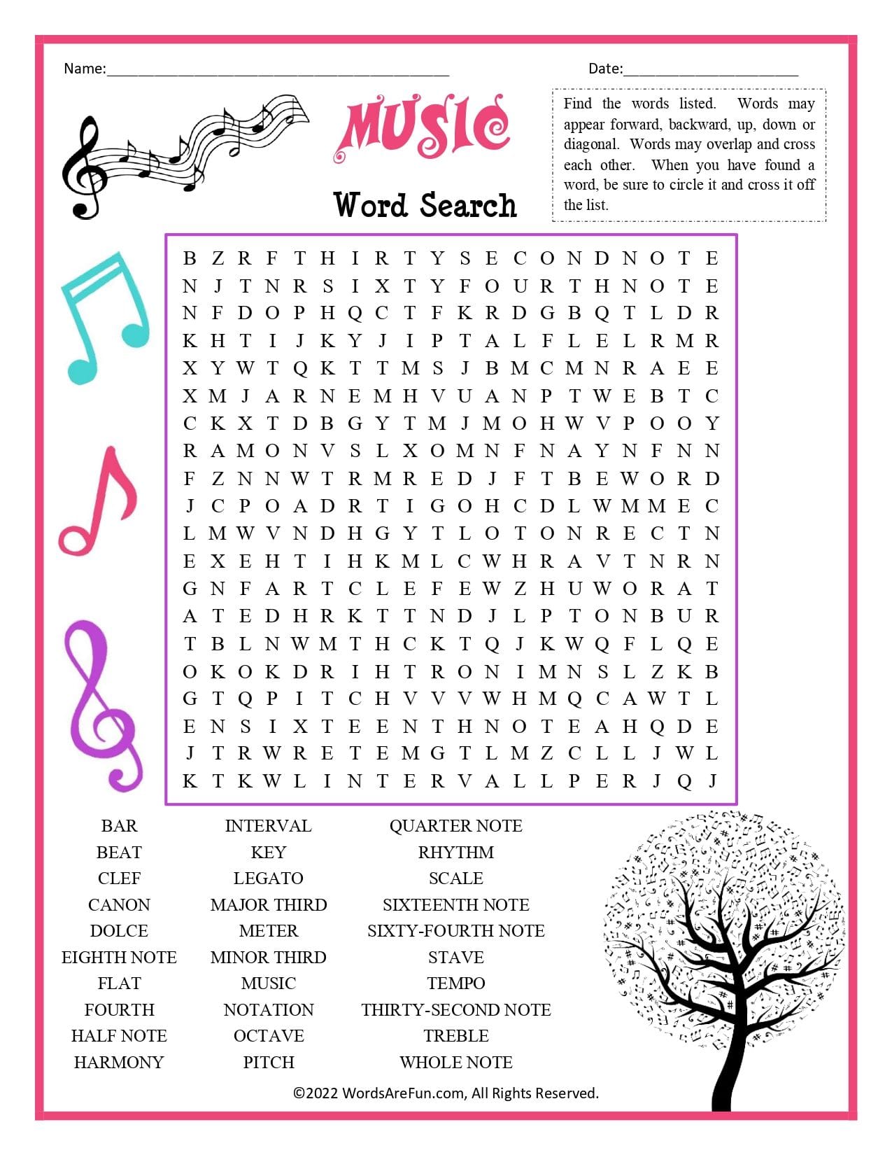 Music Word Search: Musical Instruments