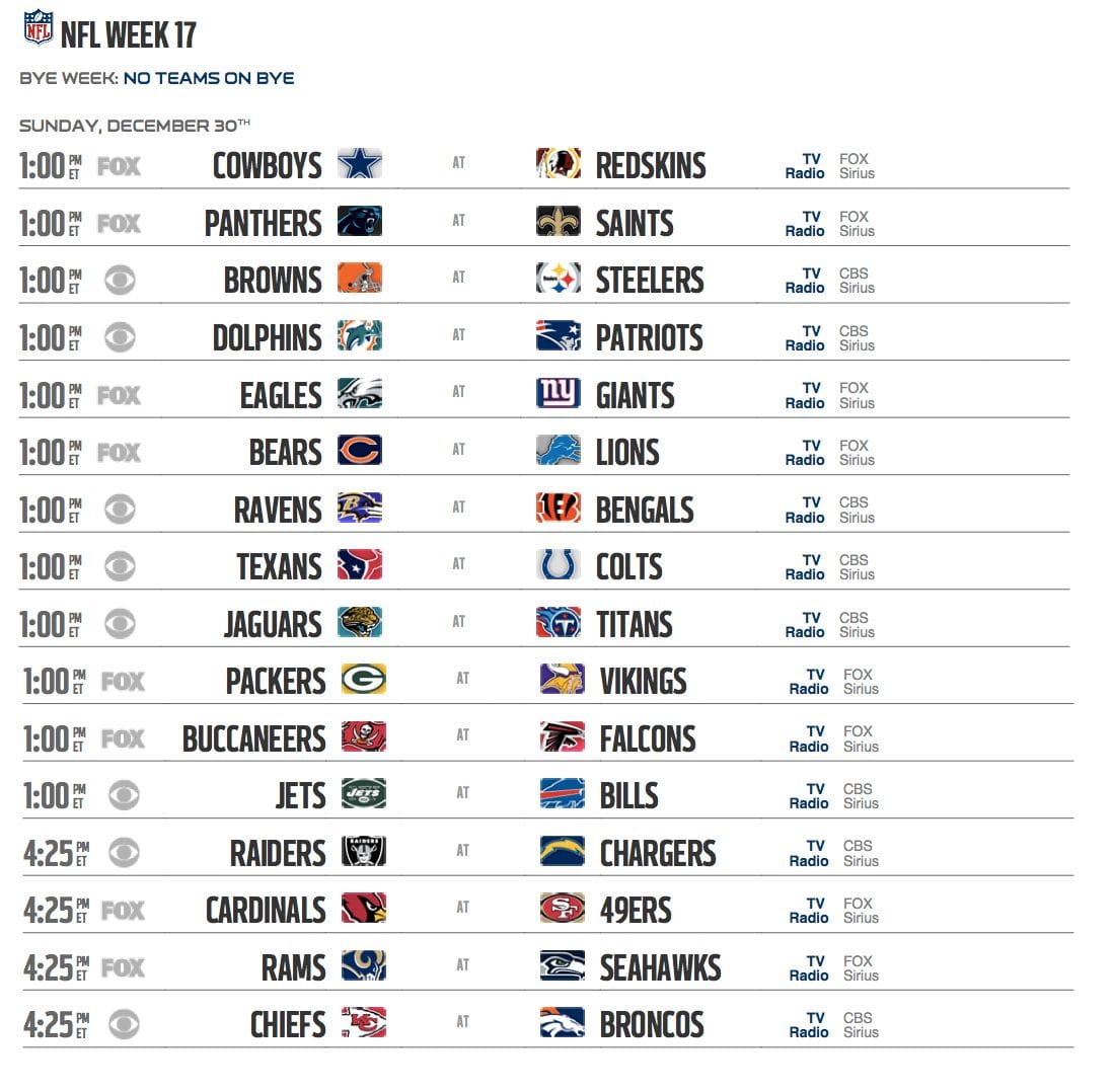 NFL Schedule Template Example