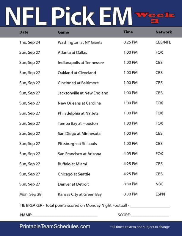 NFL Schedule Template Mistakes