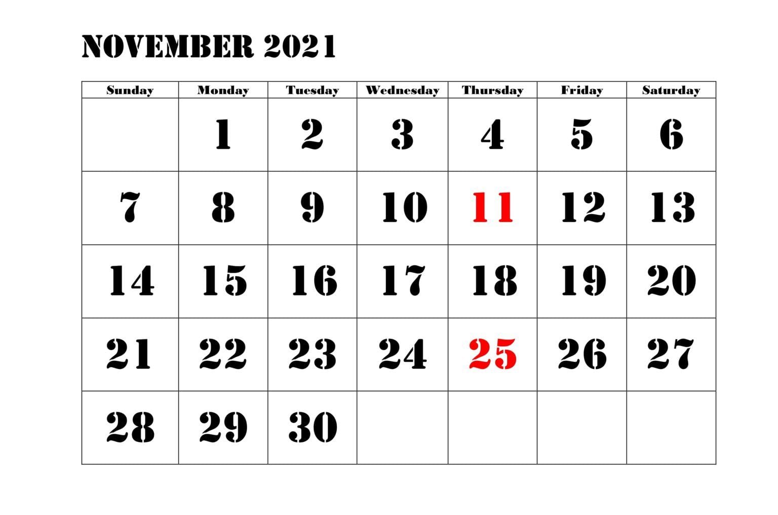 November 2021 Printable Schedule Template