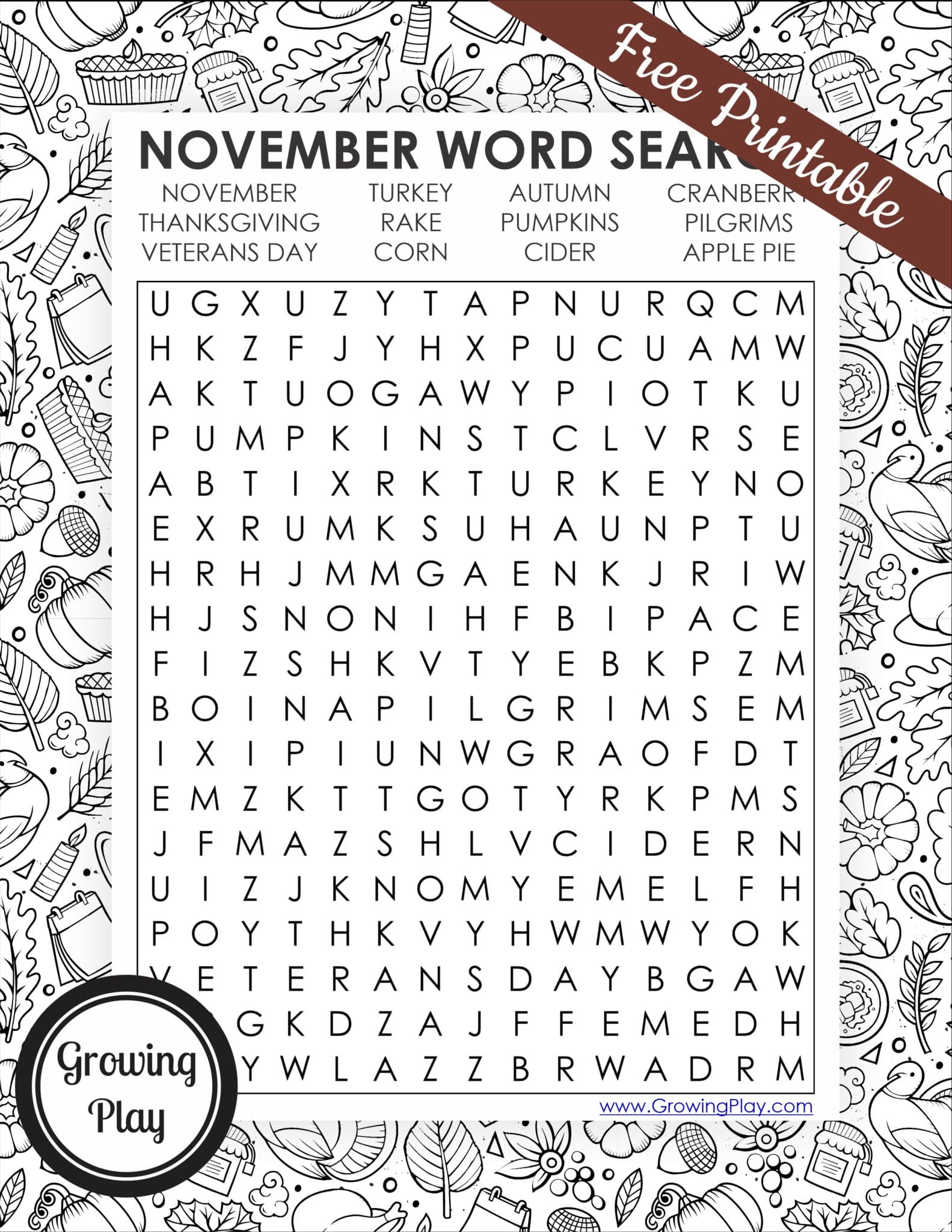 November Word Search Printables