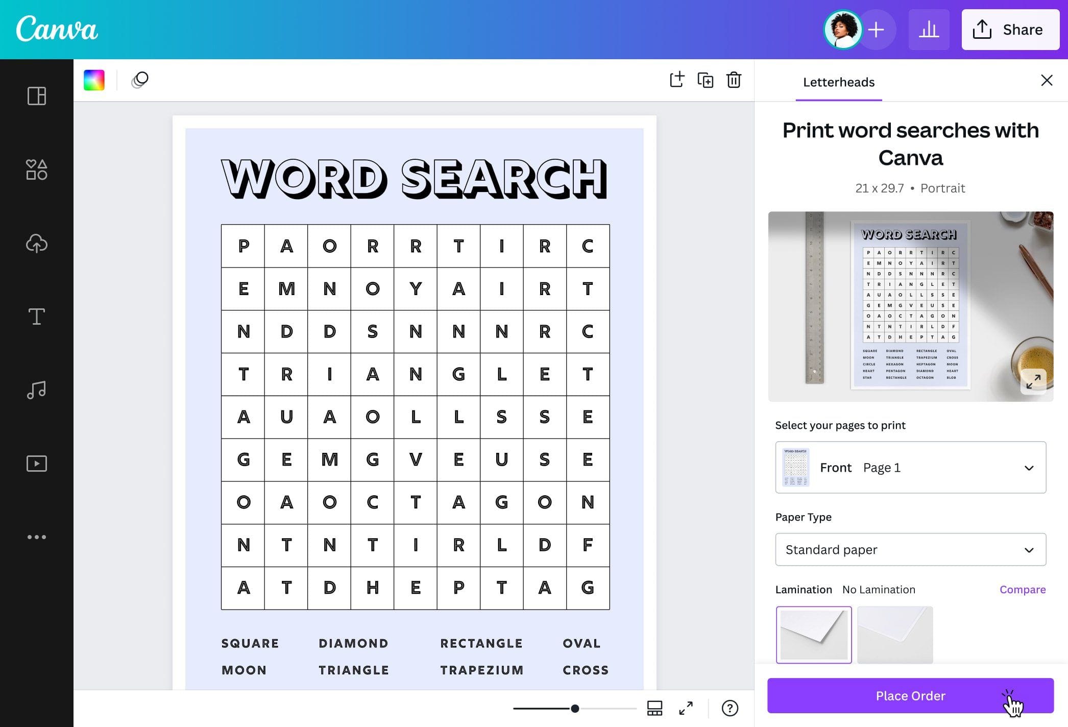 Online Word Search Generator Example