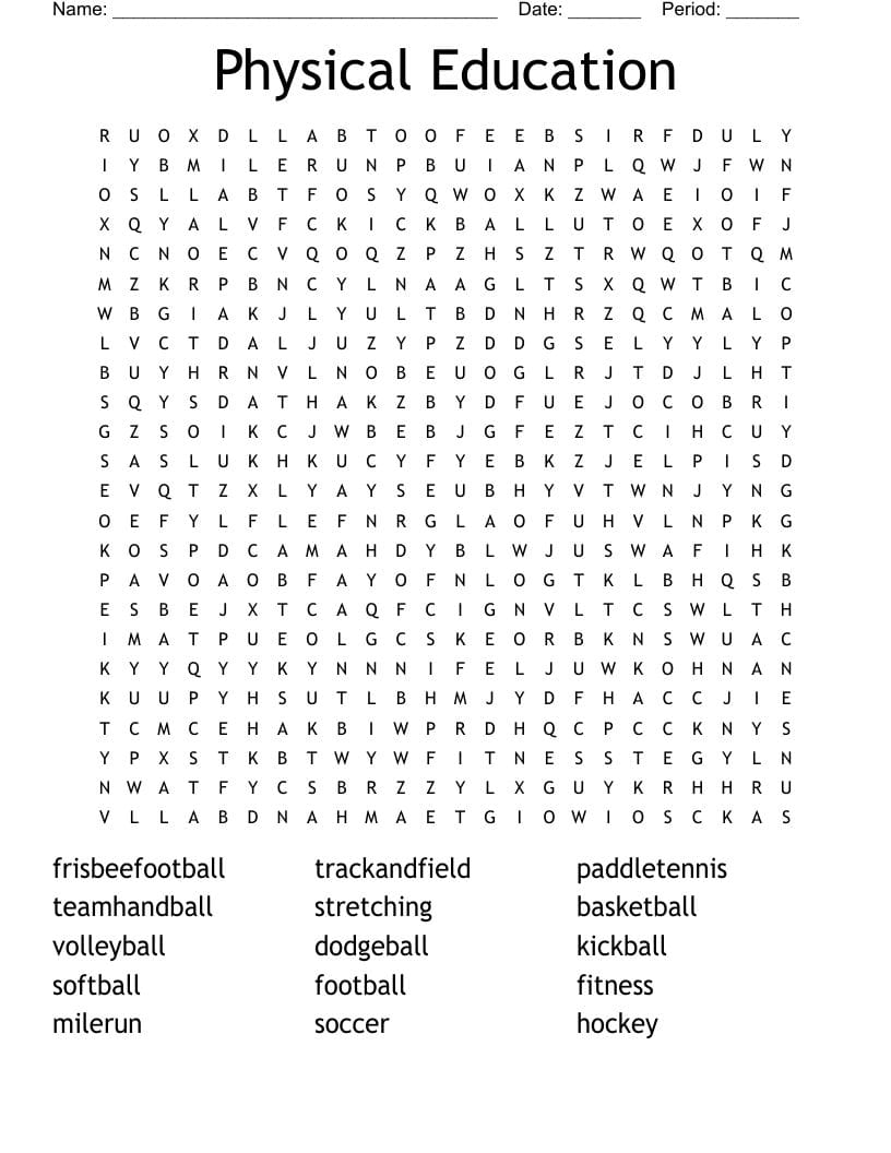 PE Word Search: Sports Equipment