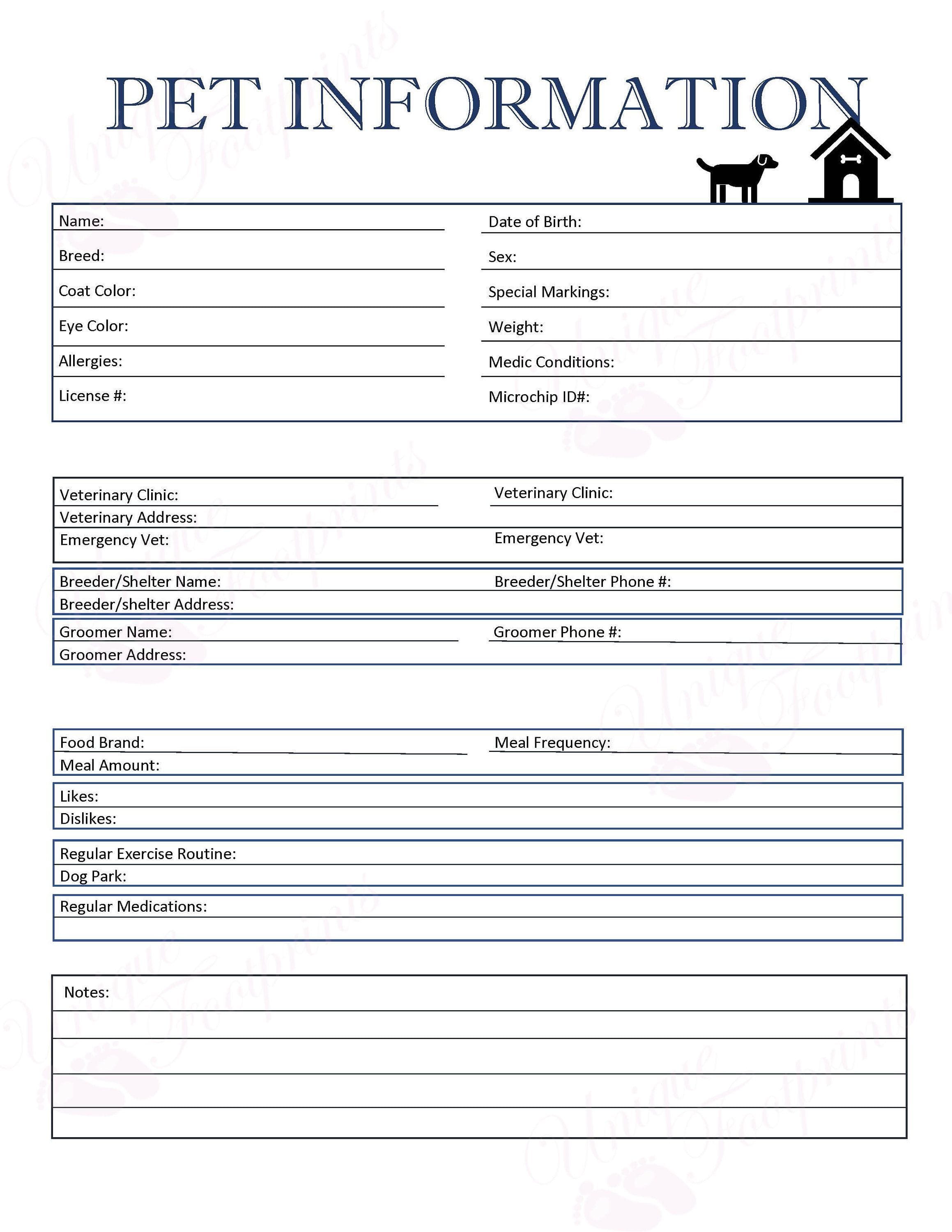 Pet Identification Sheet