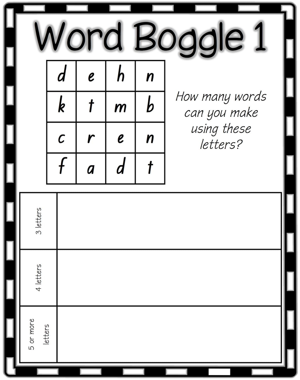 Free Printable Boggle Sheets