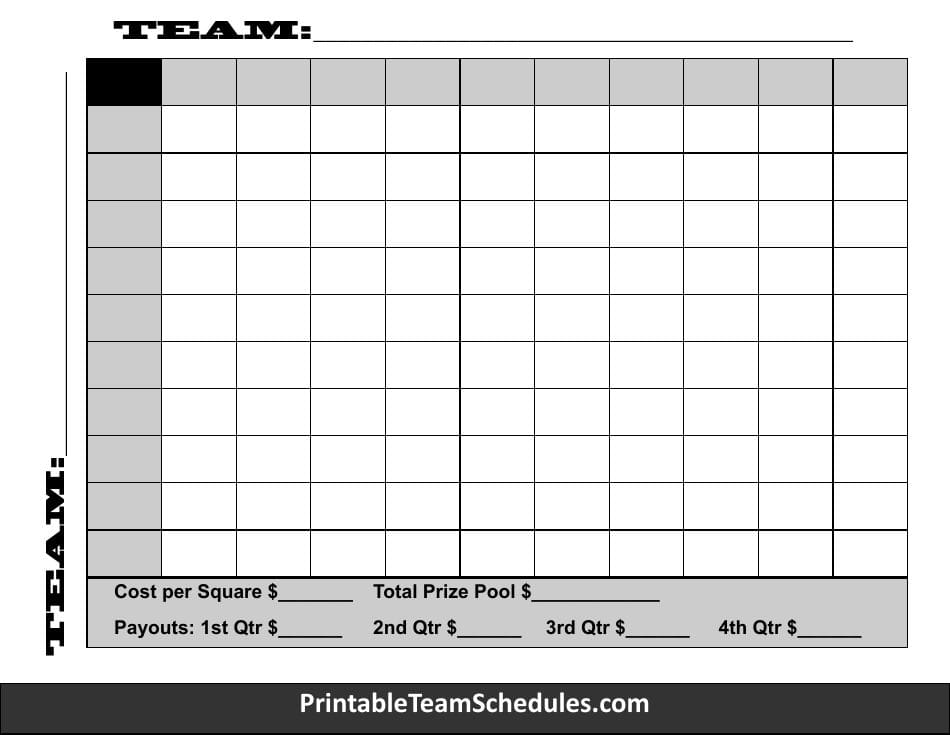 Printable Team Schedules