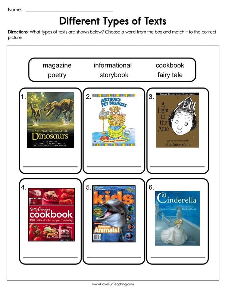 Types of Printable Reading Worksheets