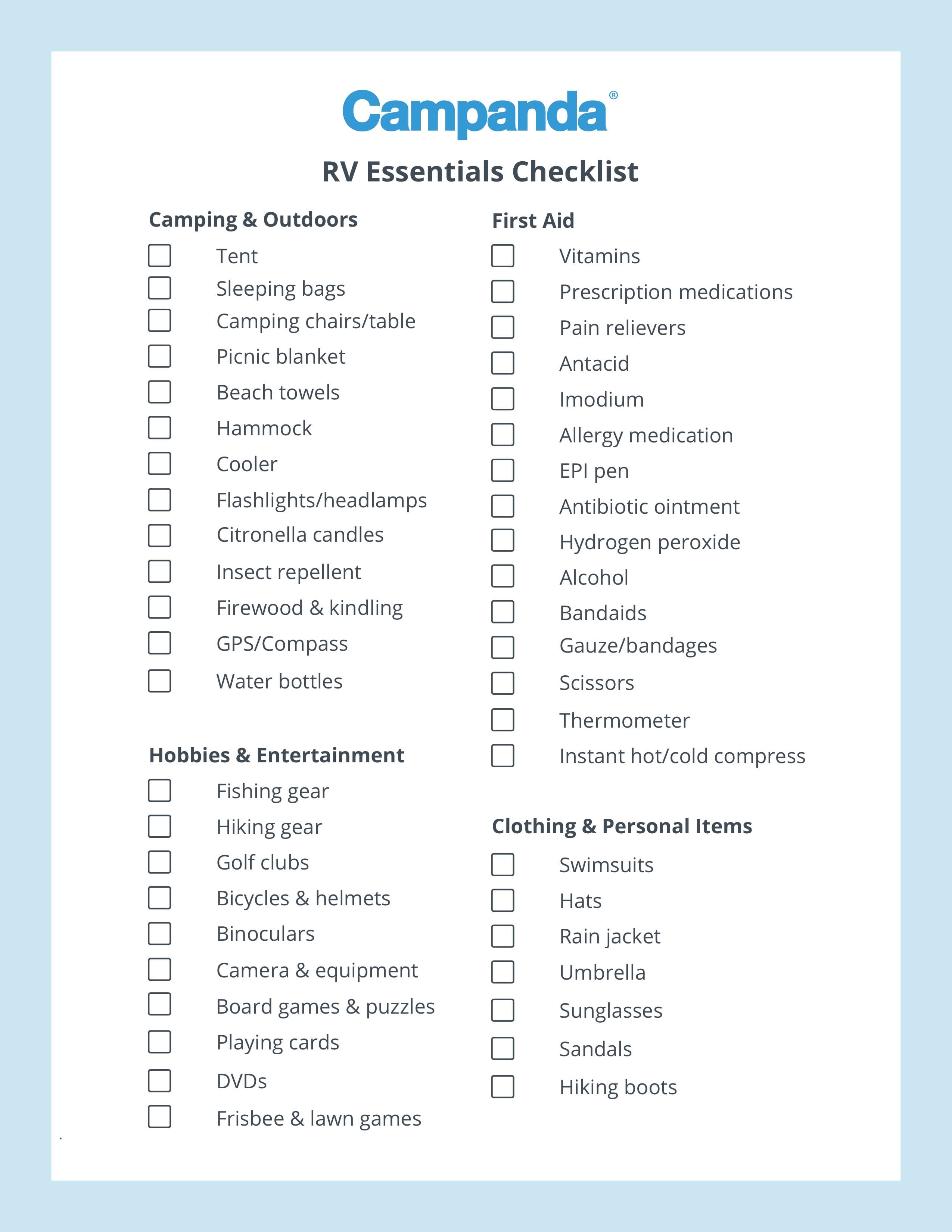 Free RV Checklist Template