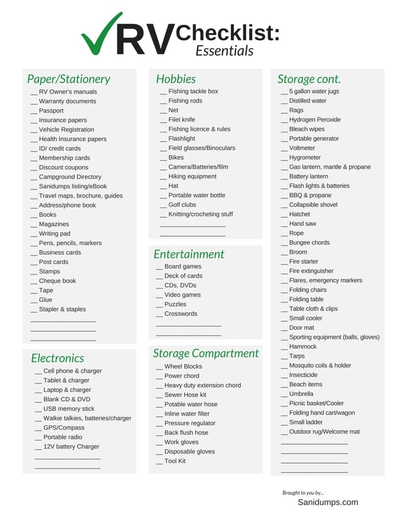 Free Printable RV Setup Checklist Template