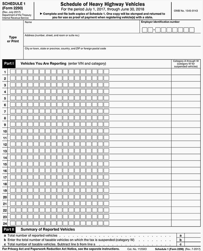 Schedule 1 Form 2290