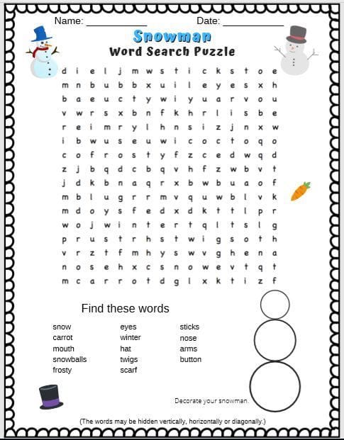 Snowman Word Search