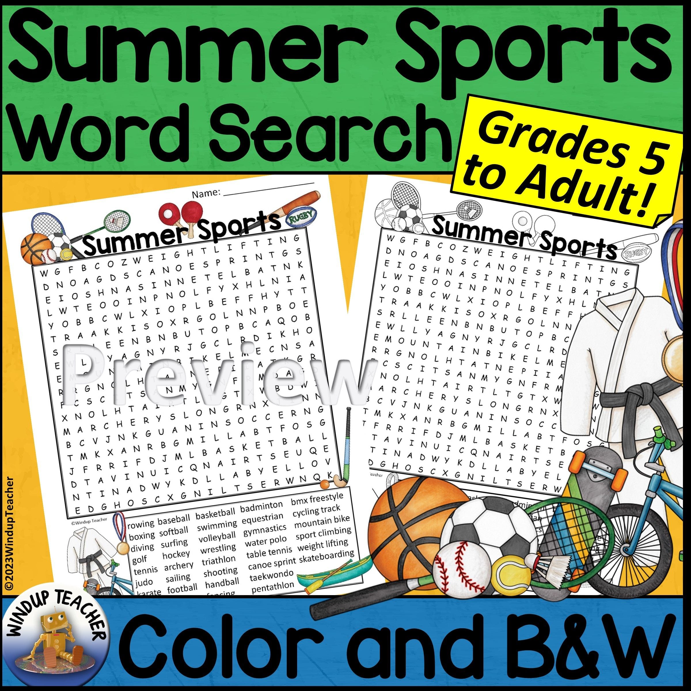 Summer Sports Word Search