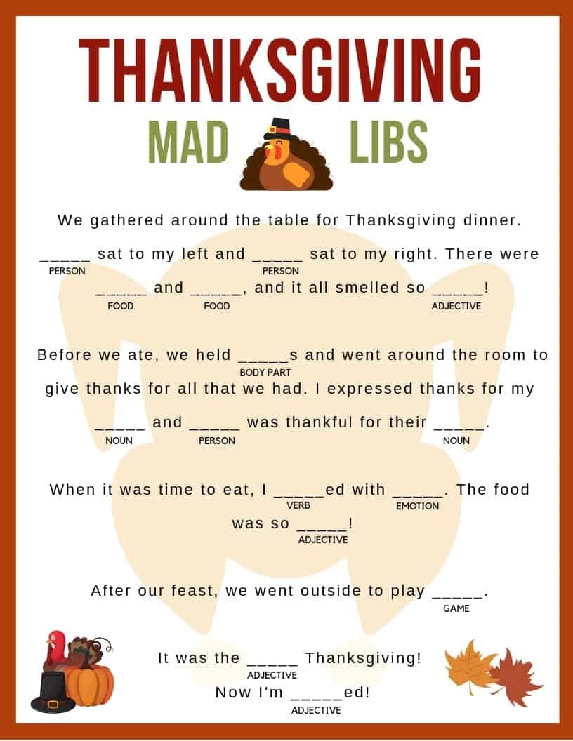 Thanksgiving Dinner Mad Libs