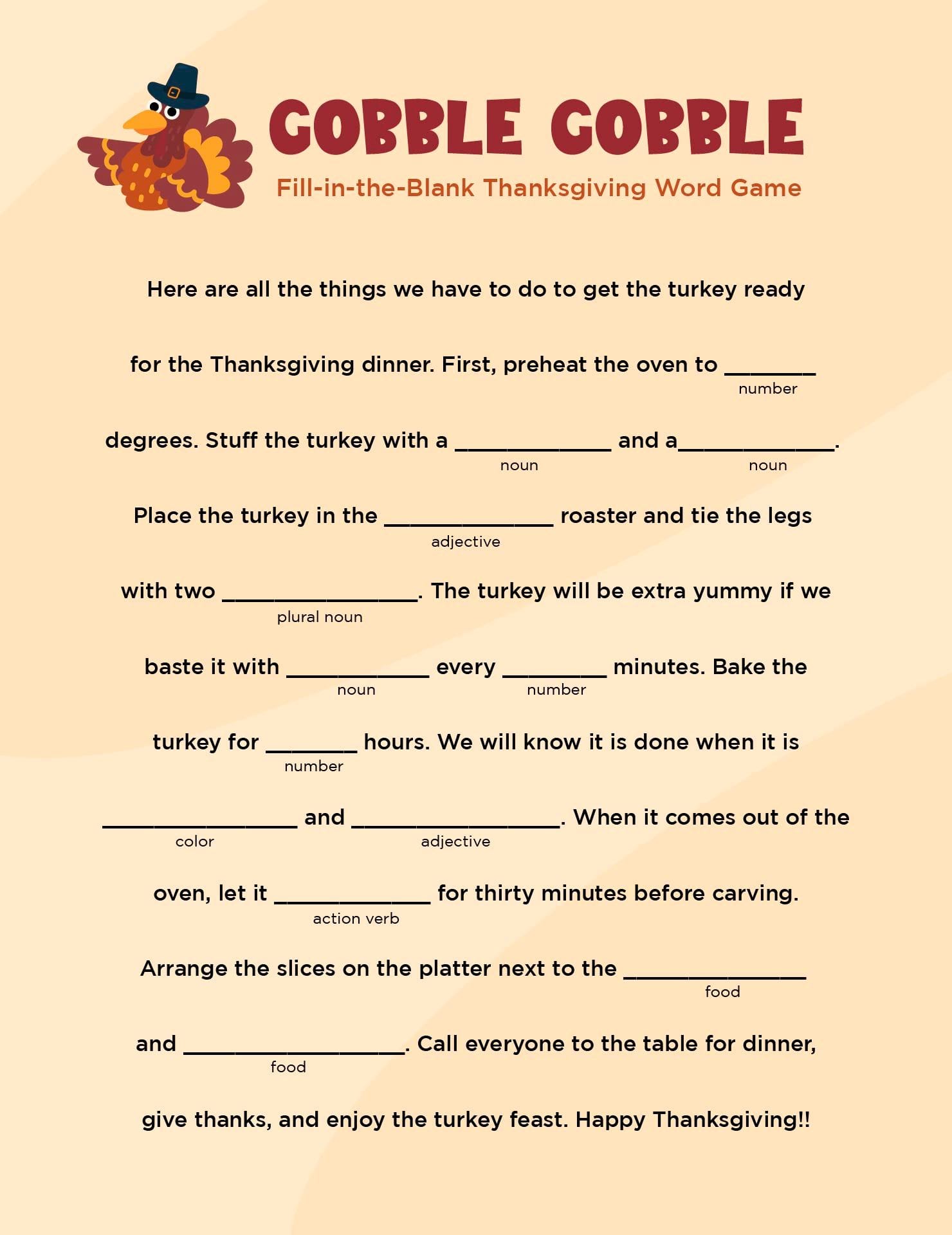 Thanksgiving Parade Mad Libs