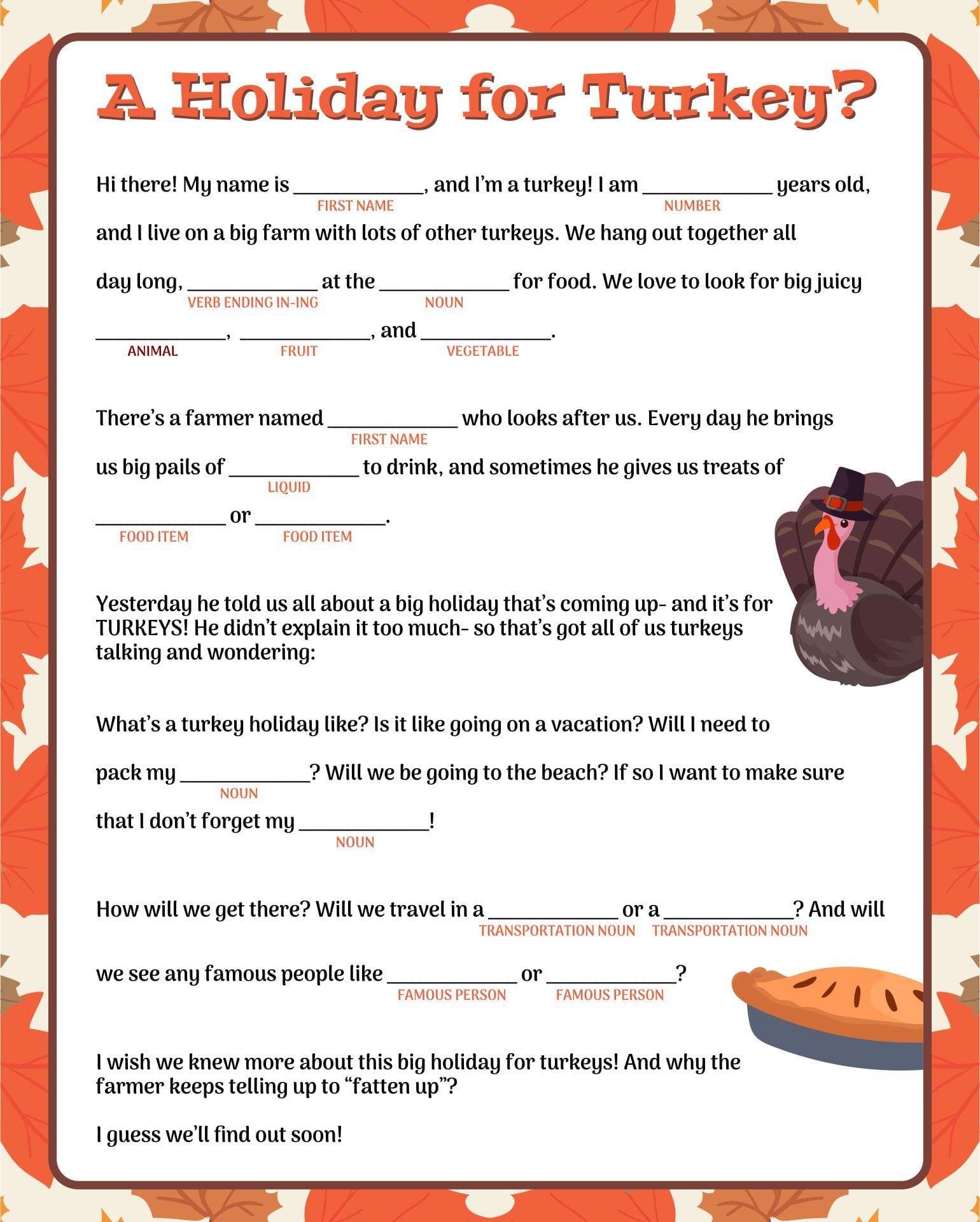 Turkey Trouble Mad Libs