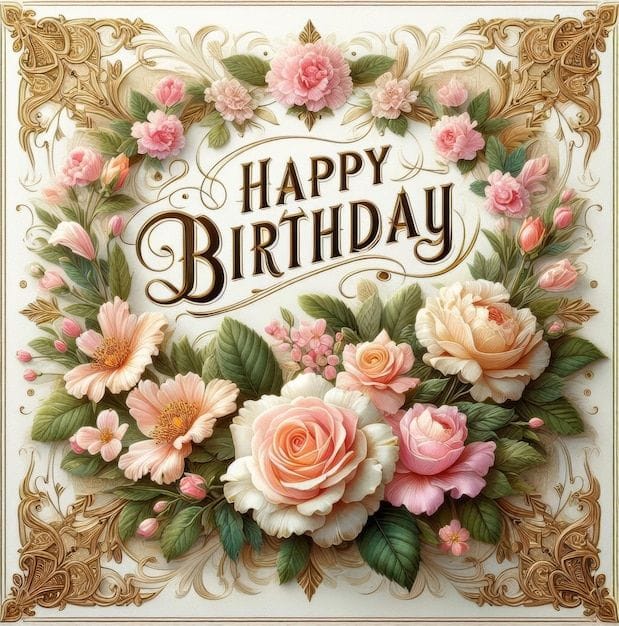 Vintage Floral Birthday Card