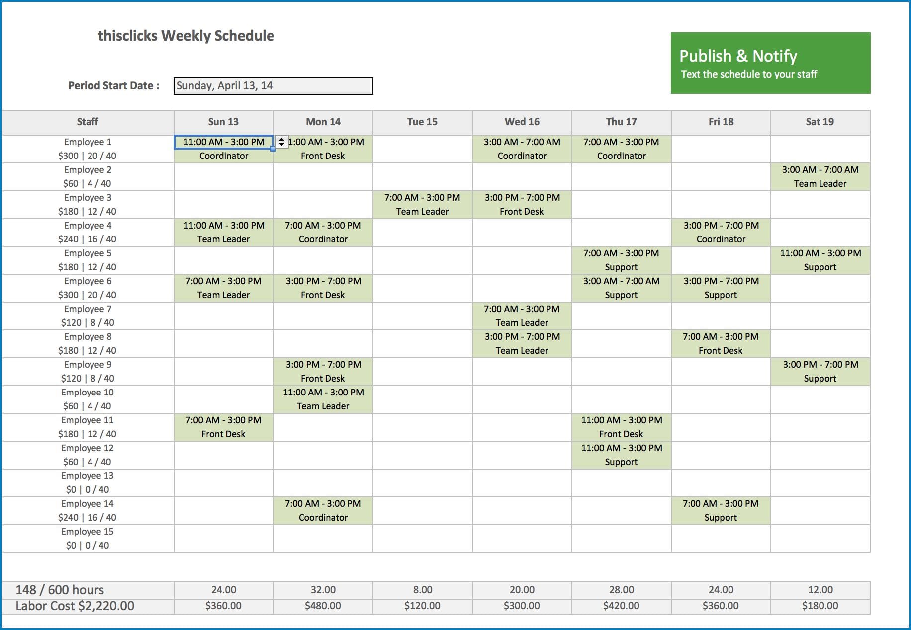 Weekly Team Schedule