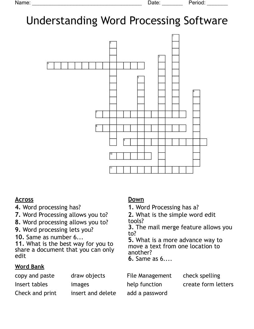 Creating a Crossword in a Word Processor