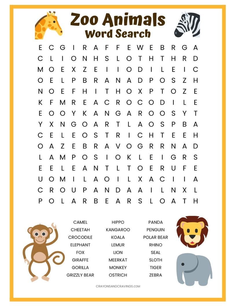 Word Search Animals