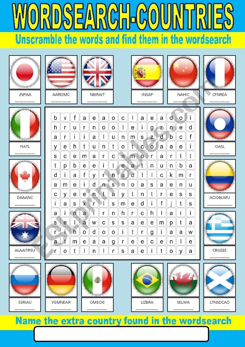 Word Search Countries