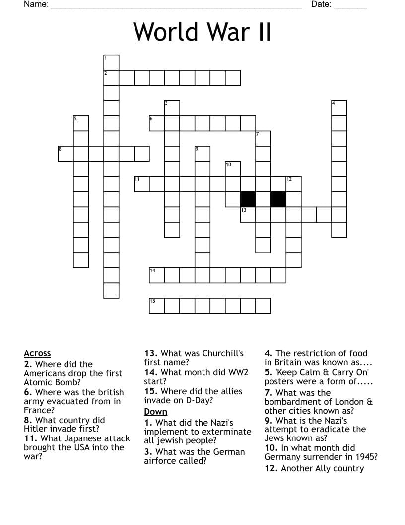 World War II Crossword